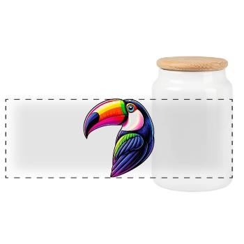Toucan - Panoramic Cookie Jar with Wooden Lid - white - Front