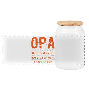 Lustiges Opa T-Shirt - Opa weiß alles - Panorama Keksdose mit Holzdeckel - Weiß - Vorne
