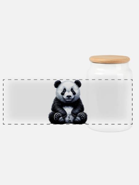 Panda - Panorama Keksdose mit Holzdeckel - Weiß