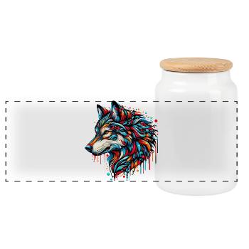 Wolf - Panorama Keksdose mit Holzdeckel - Weiß - Vorne