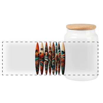 Tropical surf look - Panoramic Cookie Jar with Wooden Lid - white - Front