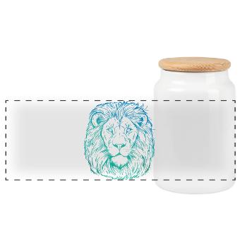 Lion Portrait - Panoramic Cookie Jar with Wooden Lid - white - Front
