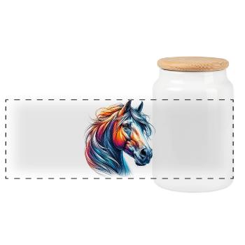 Horse - Panoramic Cookie Jar with Wooden Lid - white - Front