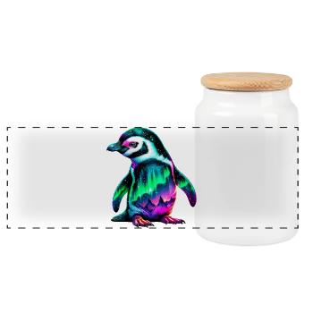 Aurora Borealis Penguin - Panoramic Cookie Jar with Wooden Lid - white - Front