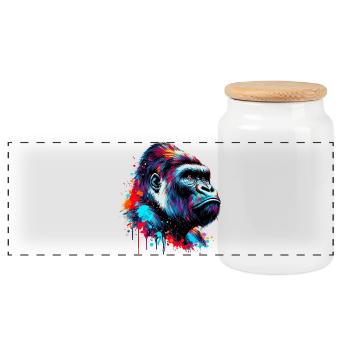 Gorilla - Panoramic Cookie Jar with Wooden Lid - white - Front