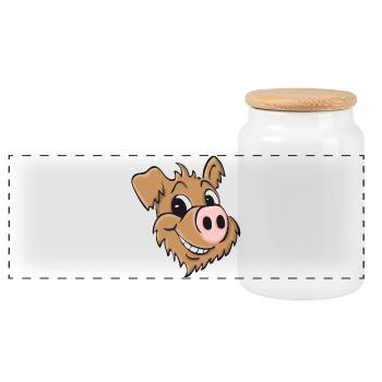 Pig dog - smiling - Panoramic Cookie Jar with Wooden Lid - white - Front