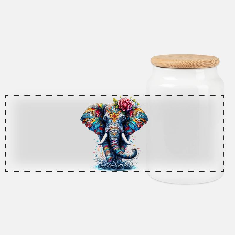 Elefant - Panorama Keksdose mit Holzdeckel - Weiß
