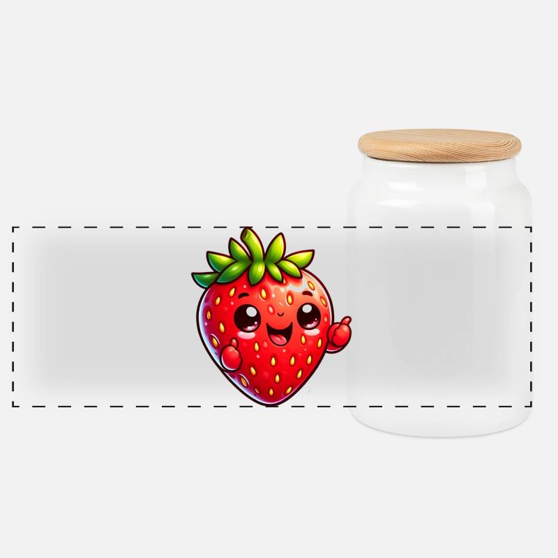 Erdbeer-Erdbeeren - Panorama Keksdose mit Holzdeckel - Weiß