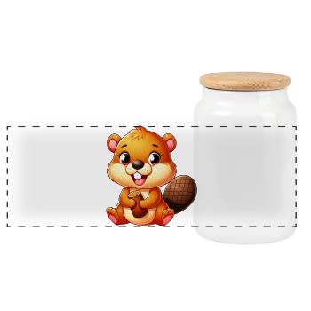 Beaver - Panoramic Cookie Jar with Wooden Lid - white - Front