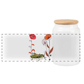 Gartenblume mit Grashüpfer und Ameisen - Panorama Keksdose mit Holzdeckel - Weiß - Vorne