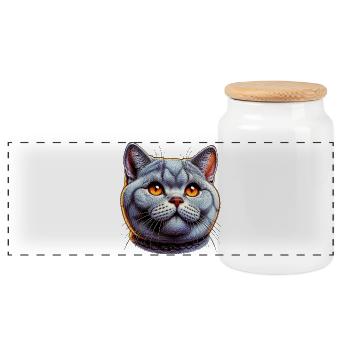 British Shorthair Cat - Panoramic Cookie Jar with Wooden Lid - white - Front