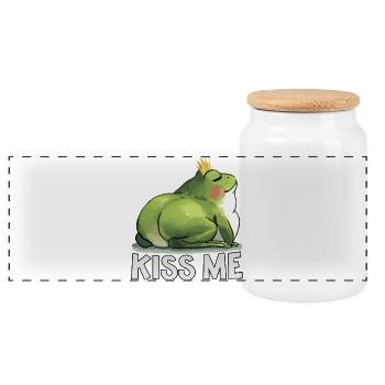 Royal Toad Kiss Me Fat Frog - Panoramic Cookie Jar with Wooden Lid - white - Front