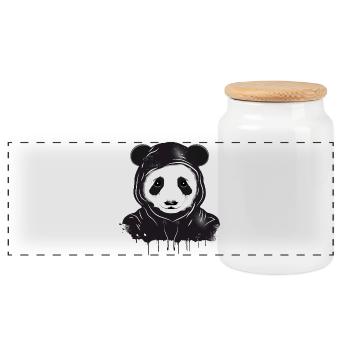 witziger Panda Bär Kopf mit Hoodie Kapuze - Panorama Keksdose mit Holzdeckel - Weiß - Vorne