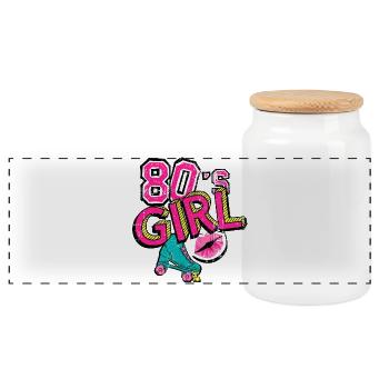 80s Girl Roller Skate - Panoramic Cookie Jar with Wooden Lid - white - Front