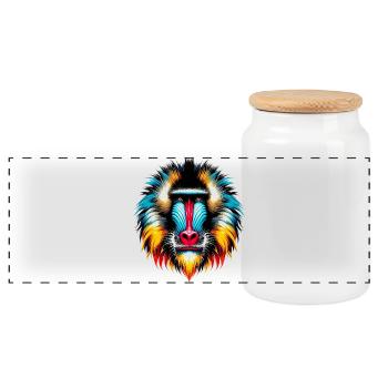 Mandrill-Affe - Panorama Keksdose mit Holzdeckel - Weiß - Vorne