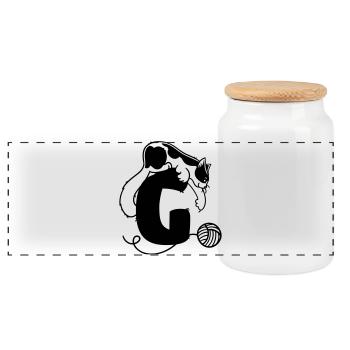 Cat Letter G - Panoramic Cookie Jar with Wooden Lid - white - Front