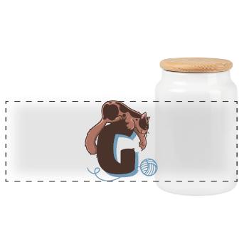 Cat Letter G - Panoramic Cookie Jar with Wooden Lid - white - Front
