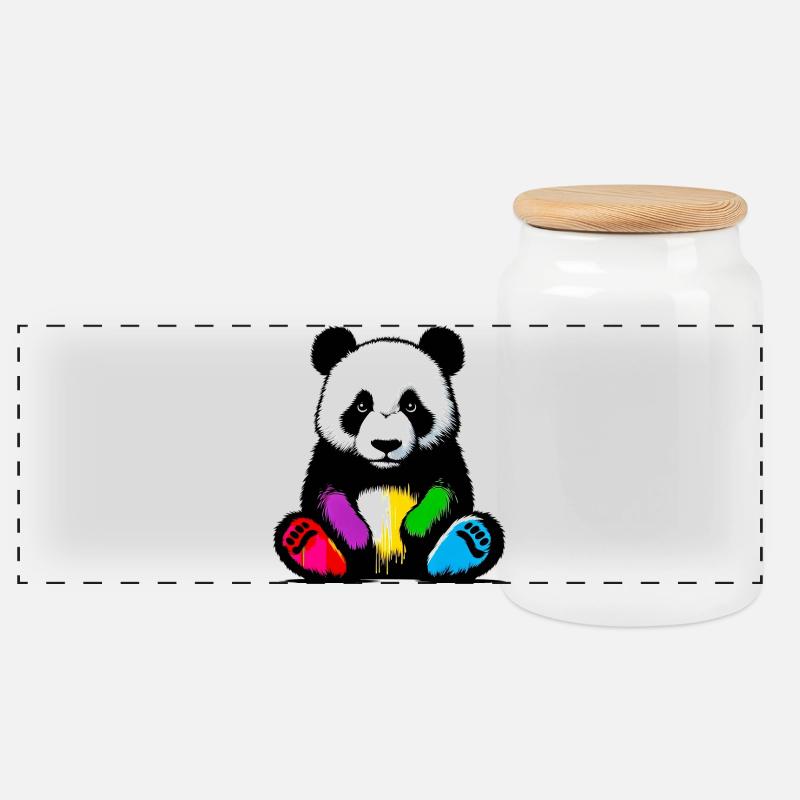 Panda - Panorama Keksdose mit Holzdeckel - Weiß