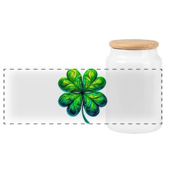 Four-leaf clover - Panoramic Cookie Jar with Wooden Lid - white - Front