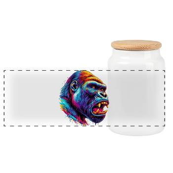 Gorilla - Panoramic Cookie Jar with Wooden Lid - white - Front