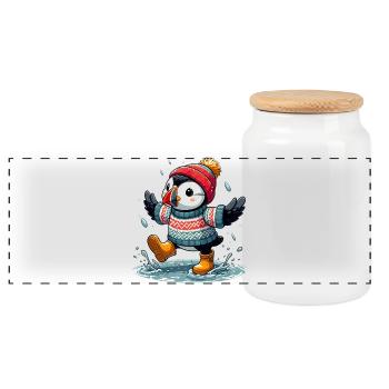 Iceland Puffin 12 - Panoramic Cookie Jar with Wooden Lid - white - Front