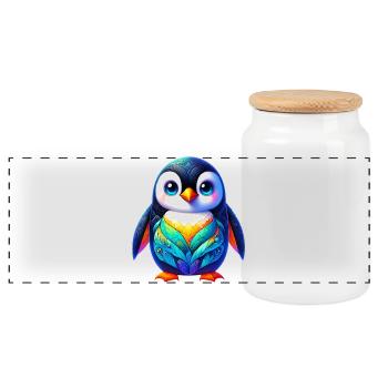 Penguin - Panoramic Cookie Jar with Wooden Lid - white - Front