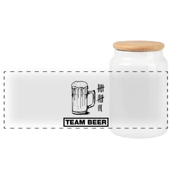 Bier, Beer, Cerveza (JGA-Team-Design) - Panorama Keksdose mit Holzdeckel - Weiß - Vorne