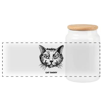Cat Daddy - Panoramic Cookie Jar with Wooden Lid - white - Front