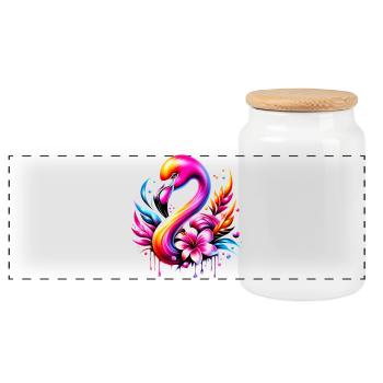Flamingo - Panoramic Cookie Jar with Wooden Lid - white - Front