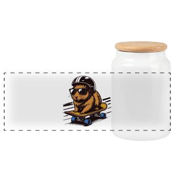 Skateboard Hamster mit Helm - Panorama Keksdose mit Holzdeckel - Weiß - Vorne