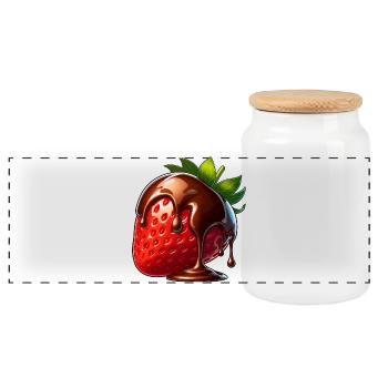 Strawberry Chocolate Melt Candy Dessert - Panoramic Cookie Jar with Wooden Lid - white - Front