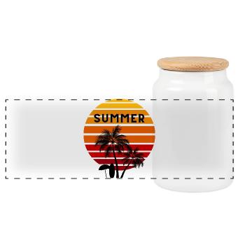 Sonnenuntergang - Palmen - Schatten - Summer - Panorama Keksdose mit Holzdeckel - Weiß - Vorne
