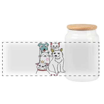 Bons amis, chien et chat - Boîte à biscuits avec couvercle en bois - blanc - Devant