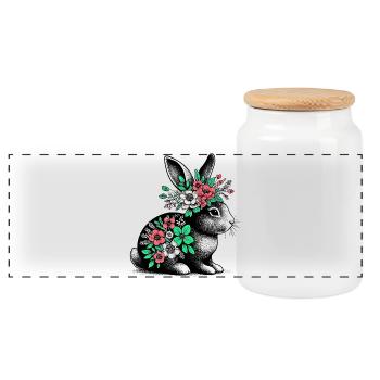 Hase mit Blumen - Panorama Keksdose mit Holzdeckel - Weiß - Vorne
