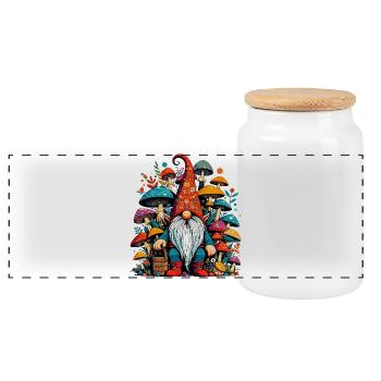Gnome with Mushroom Mushroom Mushroom Mushrooms - Panoramic Cookie Jar with Wooden Lid - white - Front