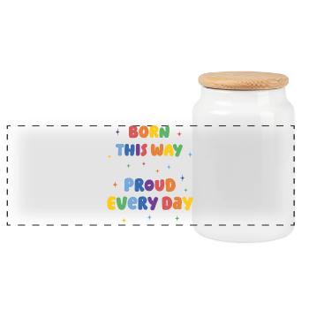 LGBTQ Pride Month - Born This Way. Proud Every Day - Panoramic Cookie Jar with Wooden Lid - white - Front
