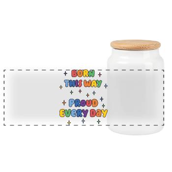 LGBTQ Pride Month - Born This Way. Proud Every Day - Panoramic Cookie Jar with Wooden Lid - white - Front