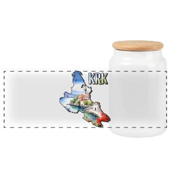 Carte à l’aquarelle Krk - Boîte à biscuits avec couvercle en bois - blanc - Devant