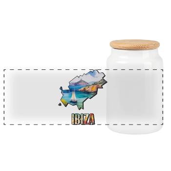 Carte à l’aquarelle Ibiza - Boîte à biscuits avec couvercle en bois - blanc - Devant