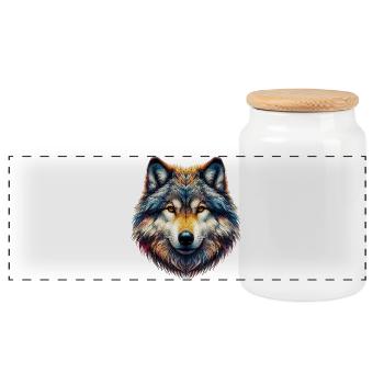 Wolf - Panorama Keksdose mit Holzdeckel - Weiß - Vorne