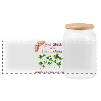 Good luck at the start of school with lucky clover - Panoramic Cookie Jar with Wooden Lid - white - Front