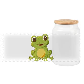 niedlich lächelnder Comic Frosch - Panorama Keksdose mit Holzdeckel - Weiß - Vorne