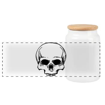Skull - Bleistift-Zeichnung - Panorama Keksdose mit Holzdeckel - Weiß - Vorne