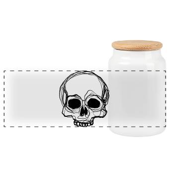 Skull - Bleistift-Zeichnung - Panorama Keksdose mit Holzdeckel - Weiß - Vorne