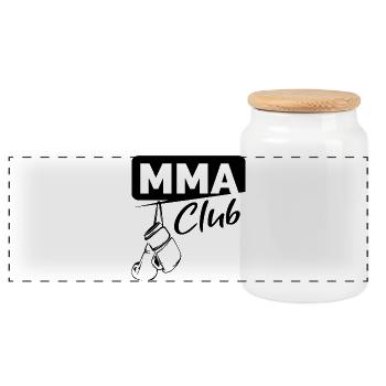 MMA Club Kampfsport Gym Dojo FIghter Logo Grafik - Panorama Keksdose mit Holzdeckel - Weiß - Vorne