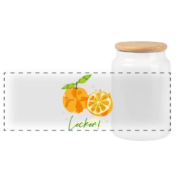 Orange Obst - Panorama Keksdose mit Holzdeckel - Weiß - Vorne