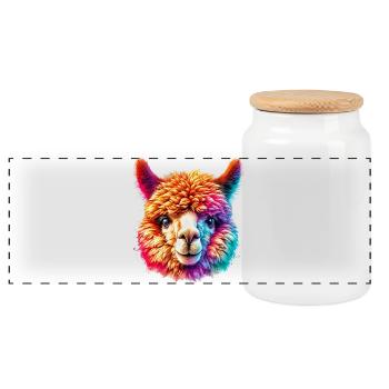 Alpaca - Panoramic Cookie Jar with Wooden Lid - white - Front