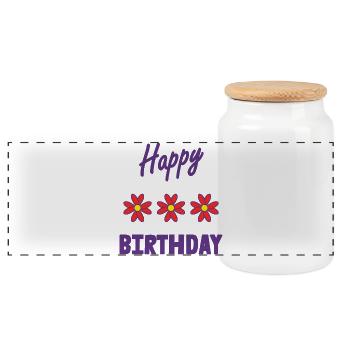HAPPY BIRTHDAY. HAPPY BIRTHDAY. ANNIVERSARY. - Panoramic Cookie Jar with Wooden Lid - white - Front
