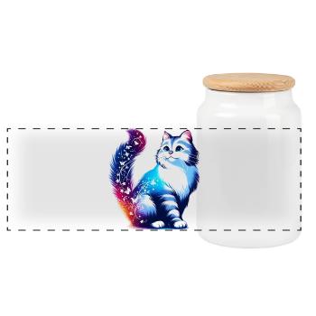 Cat - Panoramic Cookie Jar with Wooden Lid - white - Front