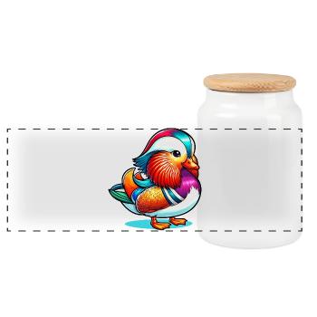 Mandarin duck - Panoramic Cookie Jar with Wooden Lid - white - Front